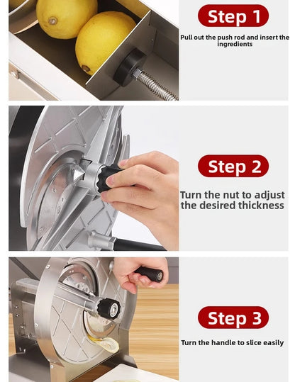 Commercial Stainless Steel Lemon Slicer Hand-Cranked Potato & Vegetable Cutter for Fruits, Lotus Root Multi-Function Kitchen Sl