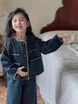 Girls' Denim Set Washed Tassel Vintage Coat+ Loose Pants 2023 Spring And Autumn New Fashion Kids Outfit Casual Clothing Set