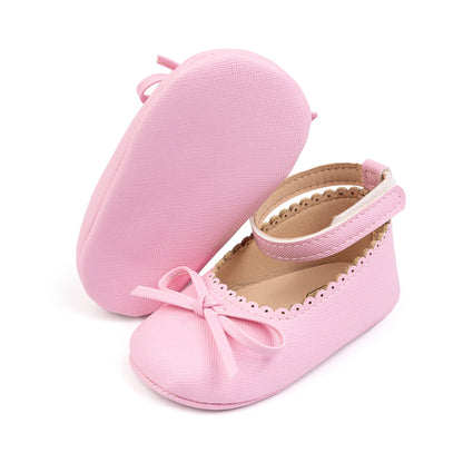 New Baby Shoes Girls' Soft-soled Leather Bowknot Party Princess Shoes Light Flat First Walkers Breathable and Anti-slip