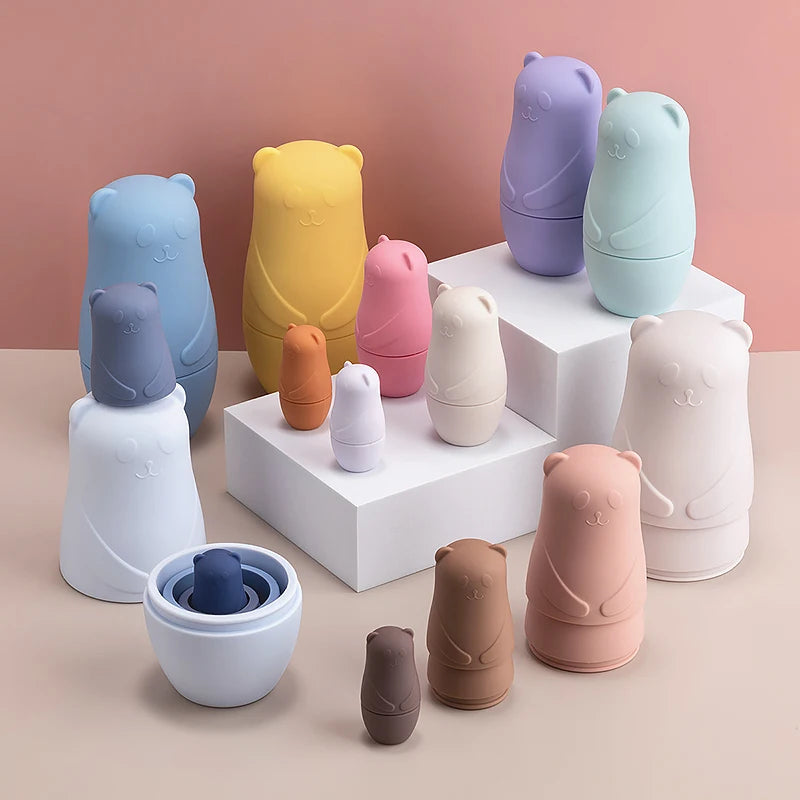 1setMontessori Nesting Dolls Toy Russian Matryoshka Doll Educational Toys for Children Silicone Stacking Blocks Doll Inside Doll
