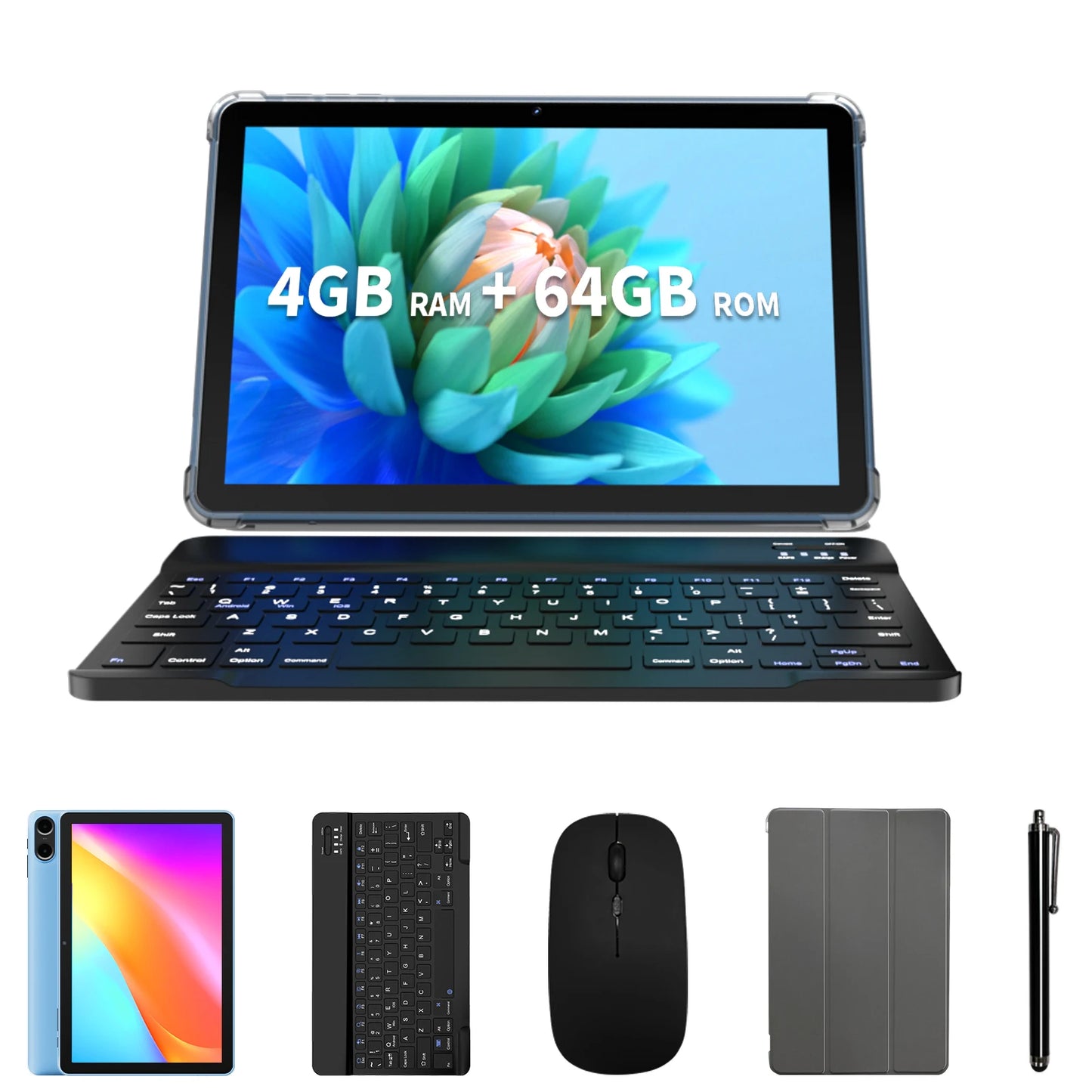 10.1" Android Tablet with Octa-core Processor 16GB(4+12GB Virtual) RAM 64GB ROM HD IPS Touchscreen, Wi-Fi 6, BT 5.0, Dual Camera