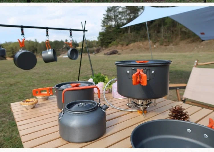 Camping Cookware Cooking Kettle Pot Hiking Picnic Equipment Portable Frying Pan Hanging Pot, Hiking Picnic Tableware