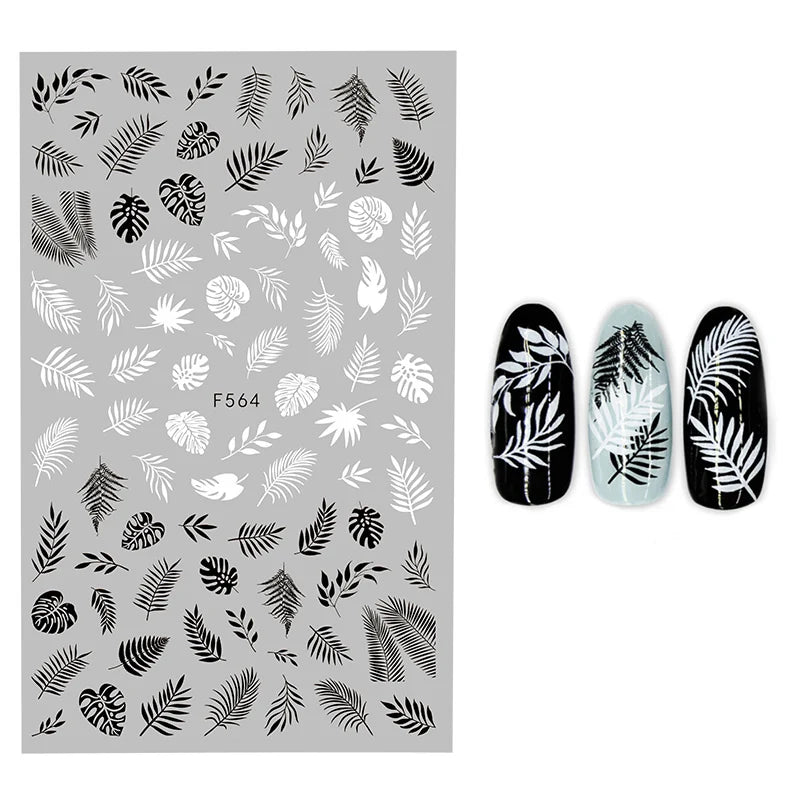 Black and White Love Flowers Line Art 3D Stickers Nail Decals Nail Art Accessories Butterfly Rose Nail Stickers Nail Sliders