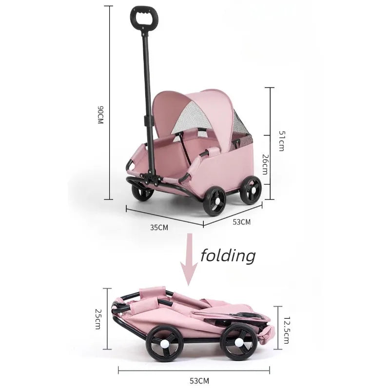 Foldable Pet Stroller with Sun Canopy Lightweight Dog Trolley Shopping Carts Outdoor Walking Travel Cart for Small Dogs Puppy