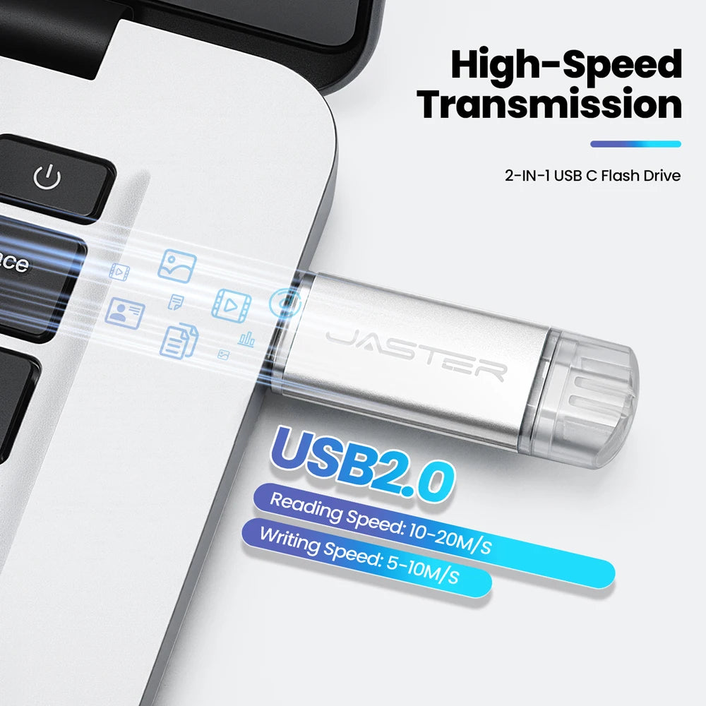 TYPE-C 2-in-1 USB 2.0 Flash Drive 64GB 512MB Real Capacity Memory Stick High Speed for Mobile Phones and Computers Business Gift