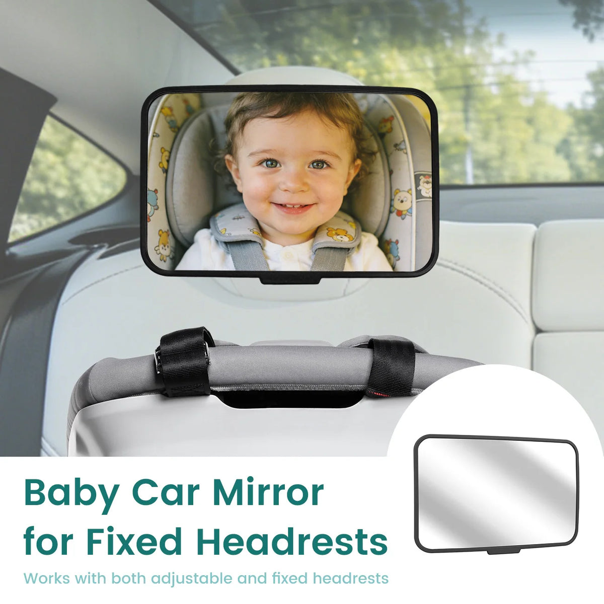 Baby Car Mirror, Shatterproof Rearview Safety Monitor for Infant, Universal Fit for Car Headrests with Non-Slip Strap