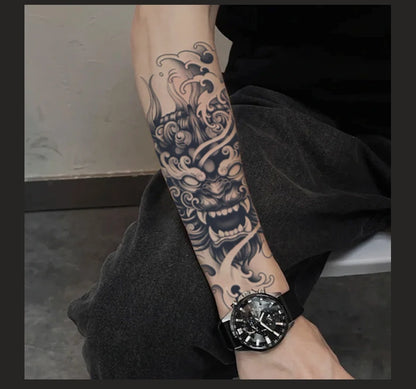 Demon Mask Waterproof Temporary Tattoo Sticker, Long-lasting Waterproof for 1-2 weeks, Realistic Semi-Permanent Fake Tattoo