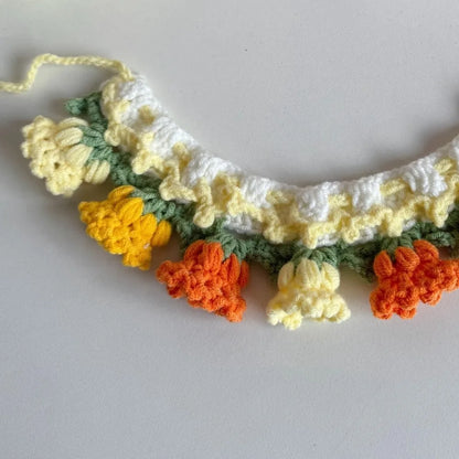 Neck Accessories Orchid Bell Flower Knitted Pet Collar Patchwork Sweet Pet Drool Scarf Lace-up Pet Drool Bib Cats