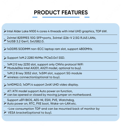 Topton Metal VPN 2x 10G SFP+ Firewall Mini PC 3x 2.5G NICs i226-V Intel i3 N305 N300 N150 DDR5 NVMe Proxmox OpenWrt Home Server