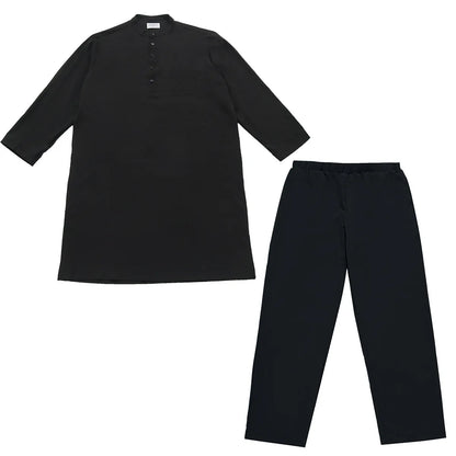 Muslim Men Jubba Thobe 2 Pice Set Top with Pant Mens Abaya Long Islamic Eid 2025 Ramadan Long Robe Saudi Wear Caftan Dubai Arab