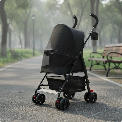 Foldable Pet Stroller Ventilated Lightweight Pet Stroller Brake System Cup Holder for Dogs, Travel, Park