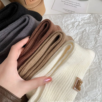 1/3Pairs Winter Thick Warm Padded Socks Solid Color Mid Calf Socks Women’s Casual Embroidered Logo Pile Socks Cold Weather Wear