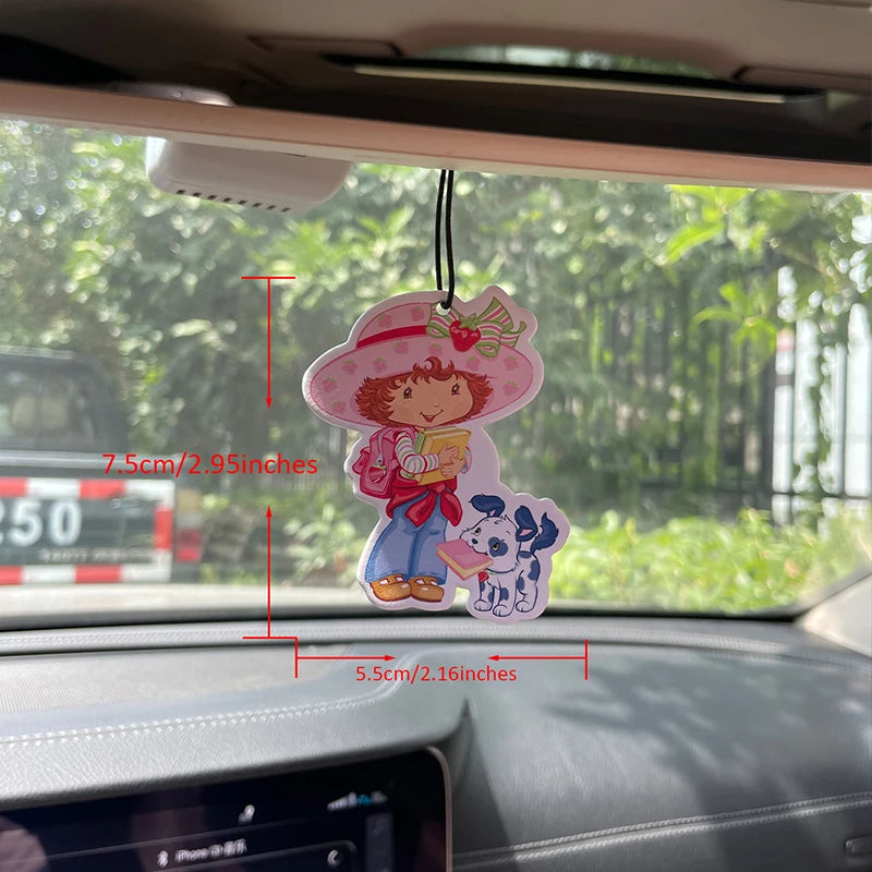 Strawberry Girl Goes to School with Her Puppy Hilton (Hotel Scent) Car Fragrance Tablets, Wardrobe Air Freshener, Perfume, Rearview Mirror Decoration, Car Interior Hanging Ornament, Natural Scent Air Purifier, Anime Cartoon T