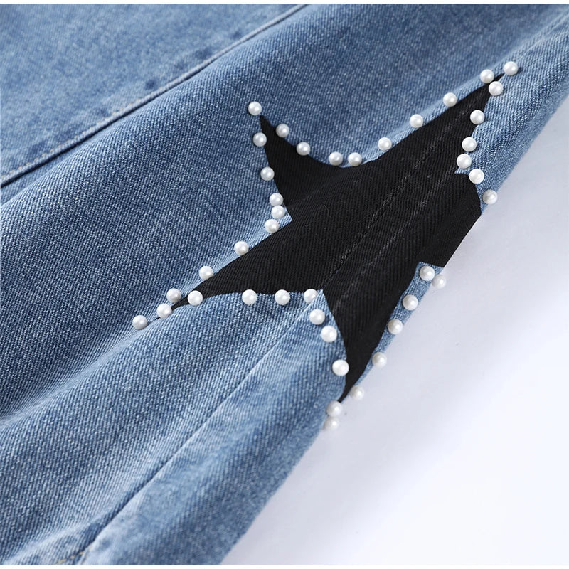 Female Vintage Leather Pocket Jeans Women Blue Zipper Straight Loose Trousers Lady New Fashion Daily Casual Spring Pants 2026