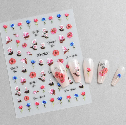 3d Nail Art Decals Spring Booming Violets Lavenders Purple Blue Pink Flowers Butterflys Stickers Decoration For Nail Tips Beauty