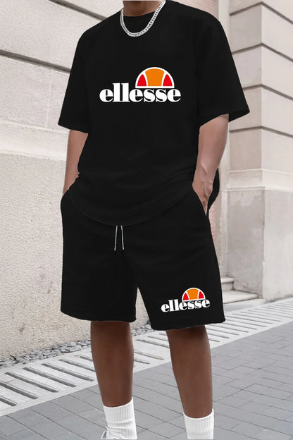 Men's Summer Casual and Fashionable Round Neck Short Sleeved T-shirt+shorts Breathable Sports Set Two-piece Set