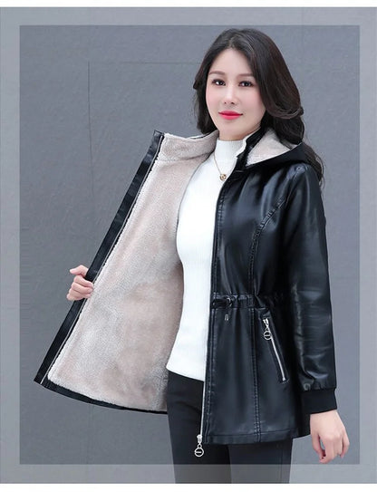 Winter Coat New Fashion Soft Leather Clothes Women's Long Sheep Leather Jacket Plus Velvet Padded Warm Coat