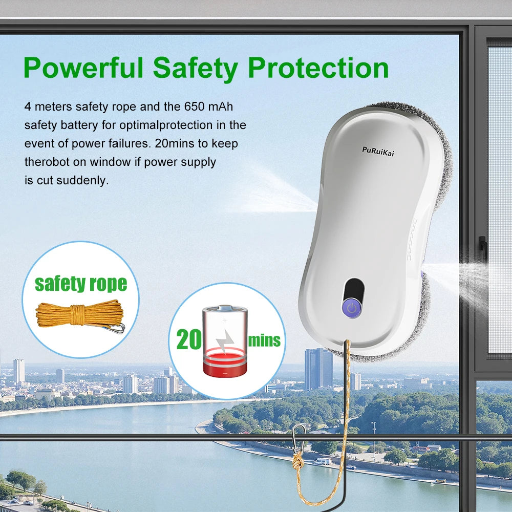 PuRuiKai Portable Window Cleaning Robot,Intelligent Cleaning with Dubbele Nozzle Water Sprayer, Remote Control