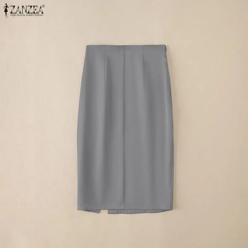 ZANZEA Women's High Waist Pencil Midi Skirt Office Lady Elegant Side Split Bodycon Skirts Casual Solid Color Woman Bottoms S-3XL