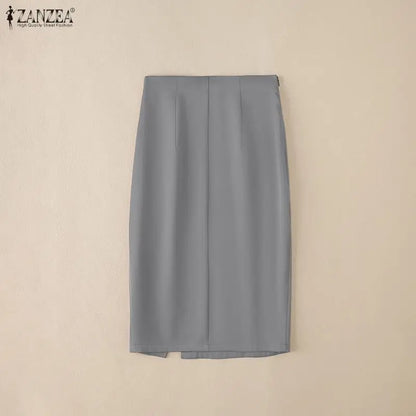 ZANZEA Women's High Waist Pencil Midi Skirt Office Lady Elegant Side Split Bodycon Skirts Casual Solid Color Woman Bottoms S-3XL