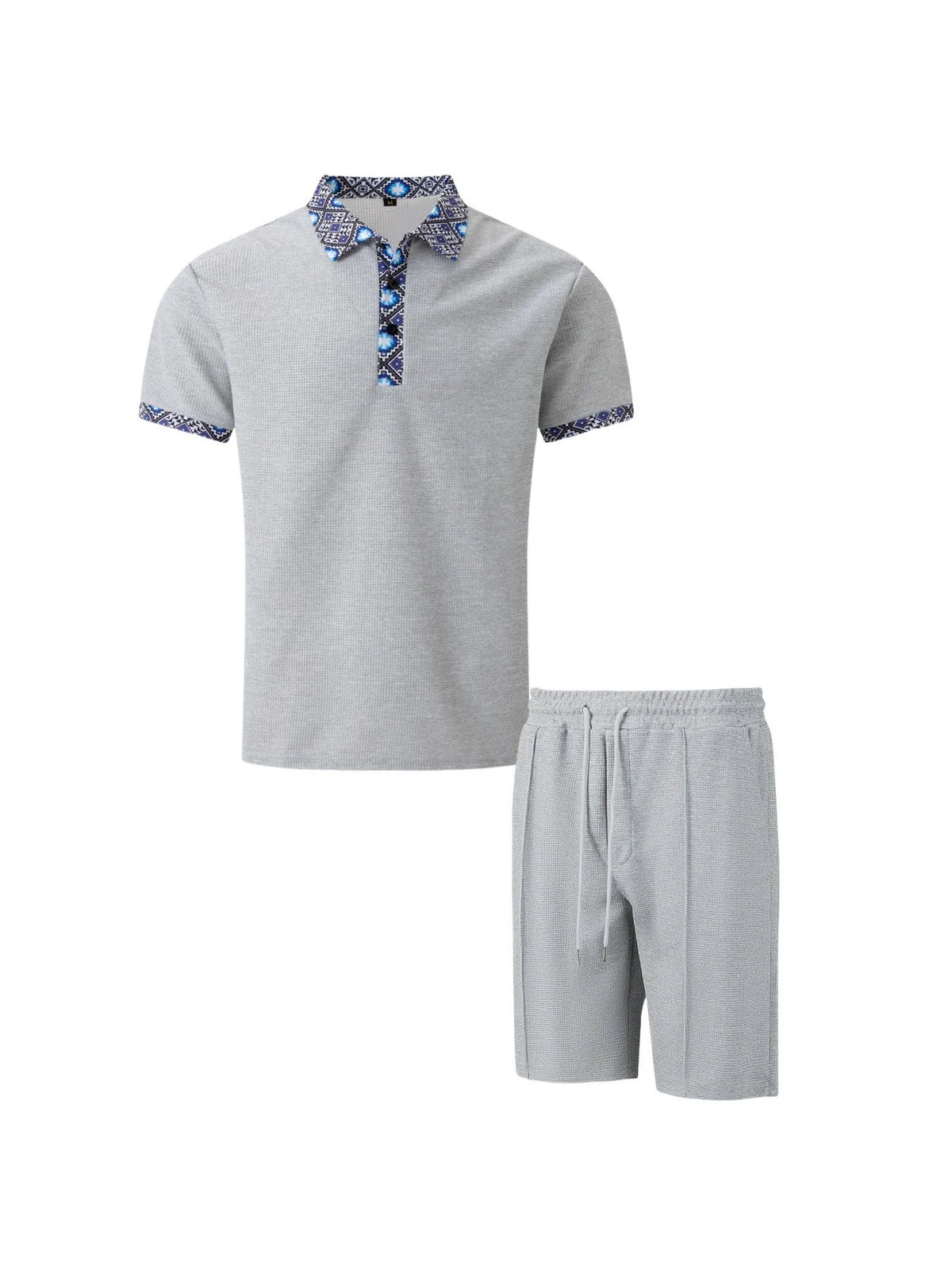 2026 Men Europe and the United States new summer Waffle solid color zip-up lapel short-sleeve suit shorts two sets