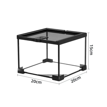 Stackable Reptile Terrarium Glass Cage Secure Mesh Lid with Heat Lamp Holder for Small Pets Display