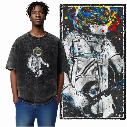 SA ASTRONAUT SPACE THEMES Printed Cotton Acid Washed Graphic Unisex T Shirt Cool Streetwear Men Tshirts Big Size Tee for men