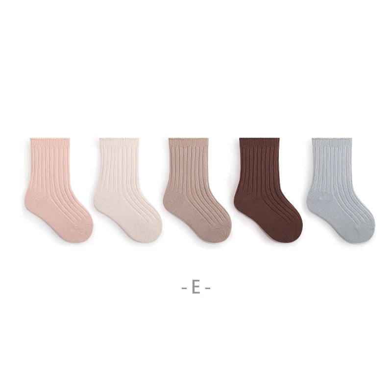 MILANCEL New Autumn Kids Socks Girls Solid Color Mid Tube Socks Children Sock 5 Pairs a Lot