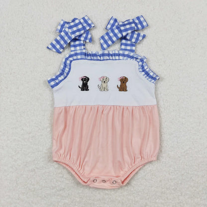 Wholesale Baby Girl Newborn Birthday Balloons Romper Bubble Embroidery Pink Plaid Bows Jumpsuit Kids Toddler Summer Clothes