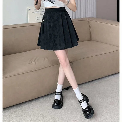 2025 Summer Female Plus Size Elastic Waist Skirts Women High Waisted Pleated Short Dress Lady Chic Designer Solid Printed Skirts