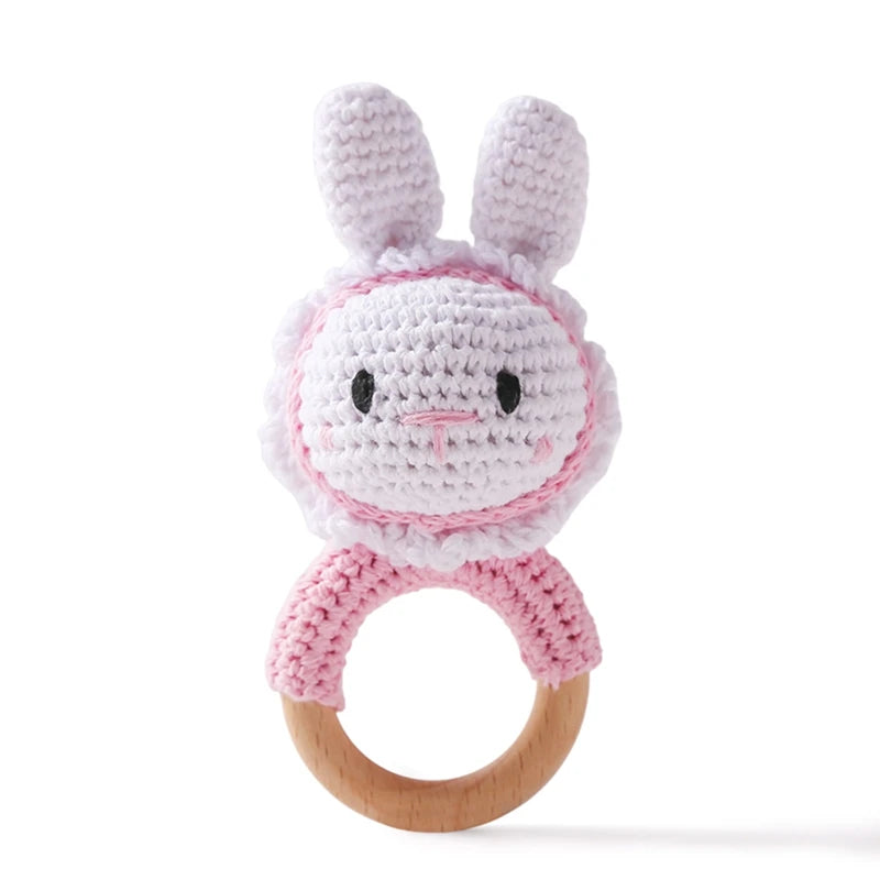 1Pc Baby Teether Wooden Crochet Rattle Toy BPA Free Baby Mobile Play Gym Wood Rodent Rabbit Rattle Newborn Educational Toy Gifts