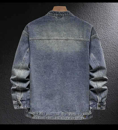 Denim Jacket Men's American Motorcycle Stand Collar New Spring and Autumn Trendy Brand Loose Cycling Bomber Jacket Top