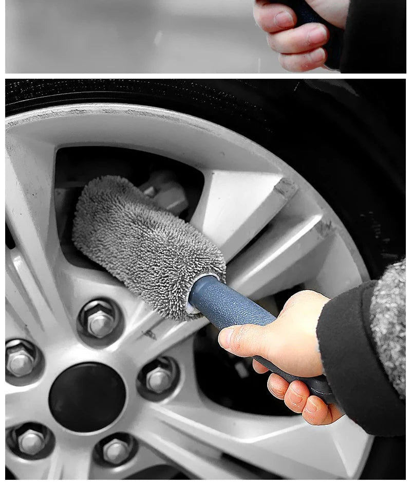 SEAMETAL Microfiber Car Wheel Tire Rim Brush Auto Wheel Cleaning Tool Wash Towel with Plastic Handle Car Washing Accessories