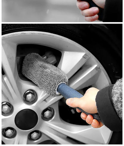 SEAMETAL Microfiber Car Wheel Tire Rim Brush Auto Wheel Cleaning Tool Wash Towel with Plastic Handle Car Washing Accessories