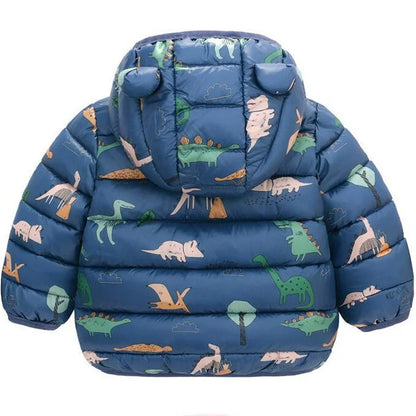 Baby Boys Girls Down Jackets Kids Cartoon Bear Zipper Coats Autumn Boys Thin Warm Hooded Jackets Children Clothes Outerwear