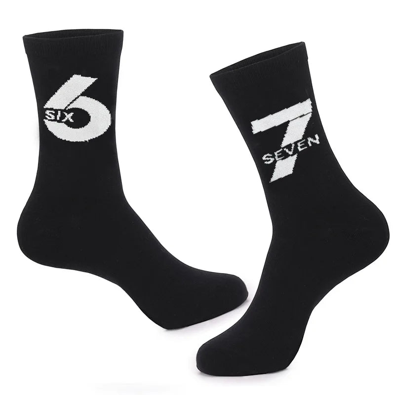 Cross Border New Arrival 67 Cartoon Number Socks Funny Letter Mens Mid Calf Socks