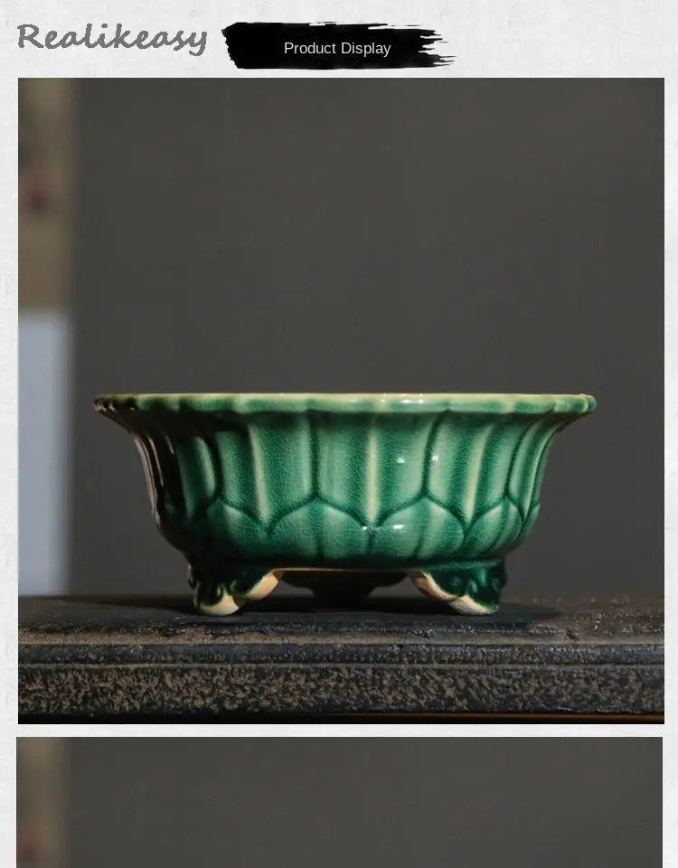 Chinese Style Purple Sand Flowerpot Home Desktop Ceramic Bonsai Pot Small Portable Handmade Succulent Glaze Flower Pots LC373