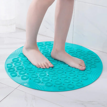Bathroom Mat Anti-slip Sucker Round PVC Bath Mat with Drain Hole Silicone Bathing Rugs Foot Massage Pad Bathtub Soft Shower Mat
