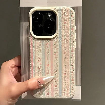 White Floral Blue & Pink Striped Minimalist Pattern Phone Case For Xiaomi Redmi Note 14 Pro Plus5G 13 12 11 10 15C 14C 13C Cover