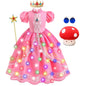 Peach Princess Costume with LED Color Light Toddler Birthday Game Role Play Dress Girl Halloween Festival Gown Pink Lace 4-8 Y