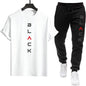 Black Letter Print Mens Tracksuit T-shirt + Pants Urban Causal Sports Outfit Male Spring Summer Home Outdoor Comfort Tees Set