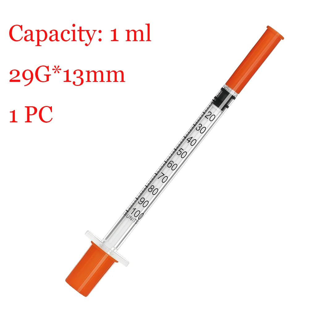 1ml 29G*13Mm Disposable Plastic Veterinary Syringe, Sterile Insulin Syringe with Orange Cap and Needle, Suitable for Pets, Farm Animals, and Laboratory Use.