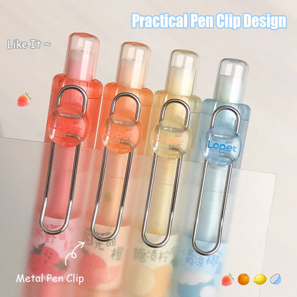 4 Pcs Fun Fruit Scented Pocket Pens 0.5mm Colorful Quick-Drying Gel Pen Fashion Simple Transparent Journaling Drawing Pen