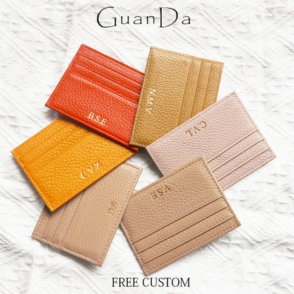 Custom Company Logo Cowhide Card Holder Woman Man Fashion Slim Mini Card Bag Genuine Leather Engrave Name Luxury Casual Purse