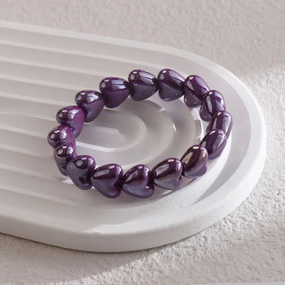 Sweet Fashion Dopamine Colorful Glossy Resin Heart Handmade Bead Elastic Bracelets for Women Summer Beach Stackable Jewelry Gift