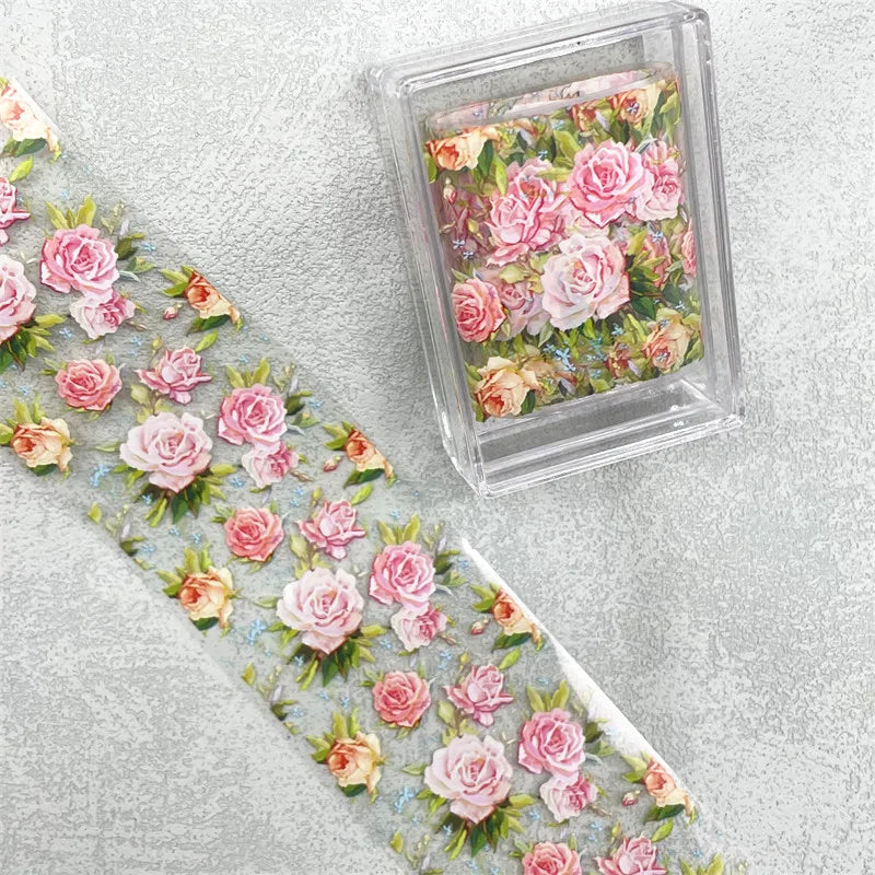 1Pc 100cm Flower Nail Foils for Transfer Paper Floral Stickers Rose Nails Wraps Tulip Nail Art Decorations
