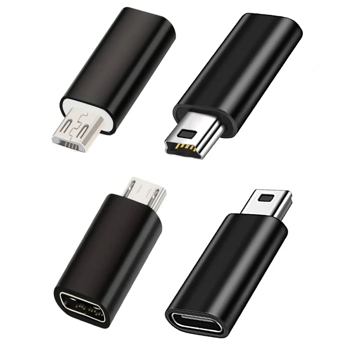 4 Pack USB C Adapter, 2 USB C Female to Micro USB Male Connector, 2 USB C to Mini 5-Pin USB Male Adapter