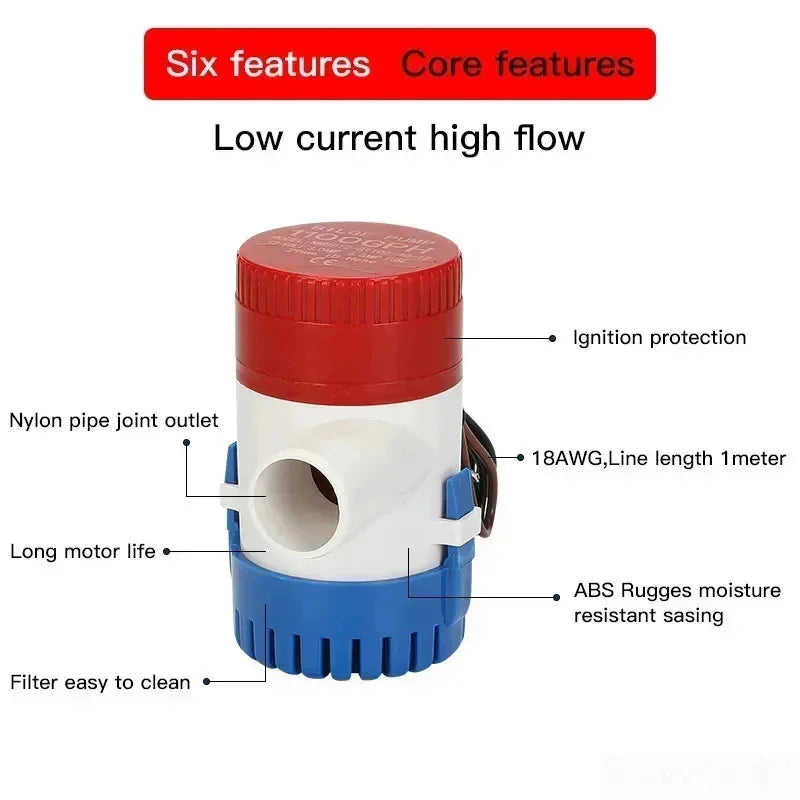 12V 24V 220V 60L/min 1100GPH Bilge Pump Mini Boat Pumps 12 V Submersible Kayak Rule Water 24 Volt Garden Rinse Car Wash Bath
