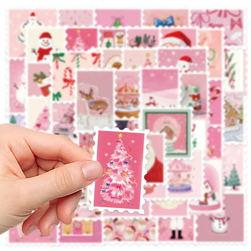10/30/50pcs Kawaii Pink Santa Claus Elk Snowman Stamps Stickers Aesthetic Christmas Decoration Decals Toys Gifts