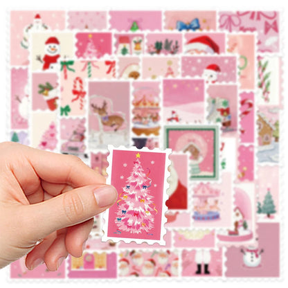 10/30/50pcs Kawaii Pink Santa Claus Elk Snowman Stamps Stickers Aesthetic Christmas Decoration Decals Toys Gifts